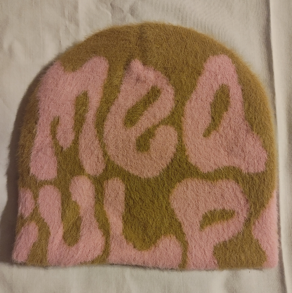 YOUTH MEA CULPA Y2K BEANIE CAP-TAN WITH PINK-ONE SIZE